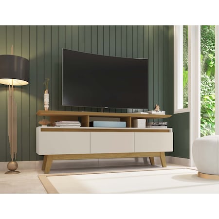 Manhattan Comfort Yonkers 62.99 TV Stand, Off White and Cinnamon 233BMC12